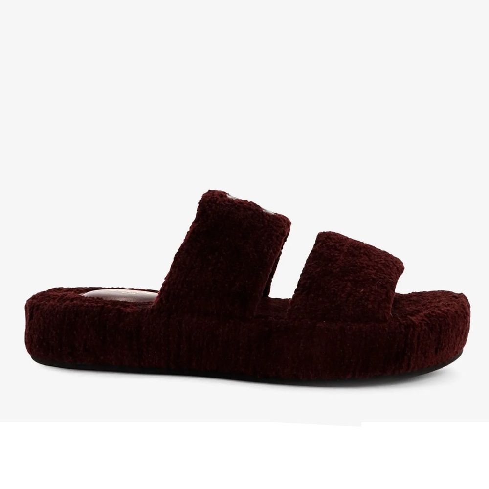 CELINE Triomphe logo shearling double straps platform slides sandals - Picture 3 of 4